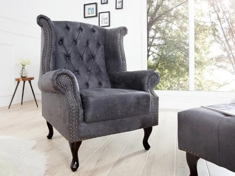 Chesterfield Antik kreslo sivé
