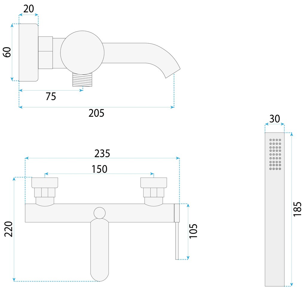 Rea Spot, vaňová batéria s ručnou sprchovou súpravou, čierna matná, REA-B2080