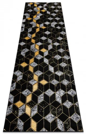Dywany Łuszczów, Koberec behúň Gloss 400B 86 3D geometric black/gold, 60x300, čierna, obývacia izba