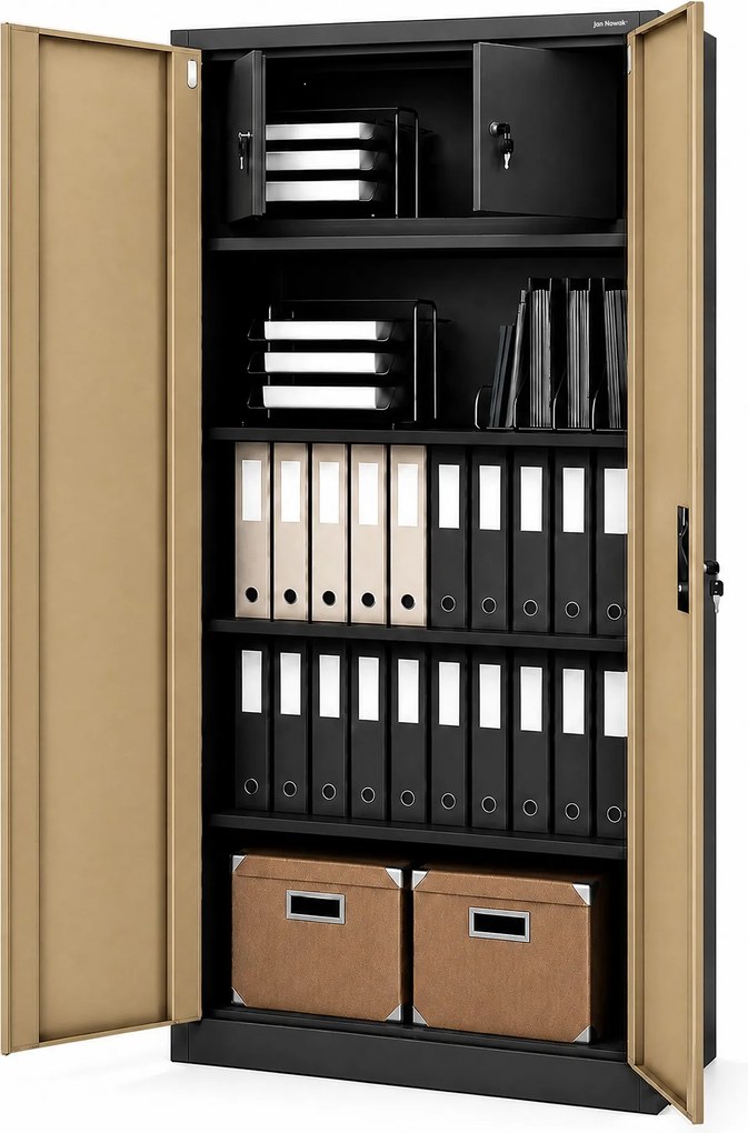 Kovová skriňa s úložným priestorom antracitová/orech, 900x1850x450 mm: TOMASZ Eco Design