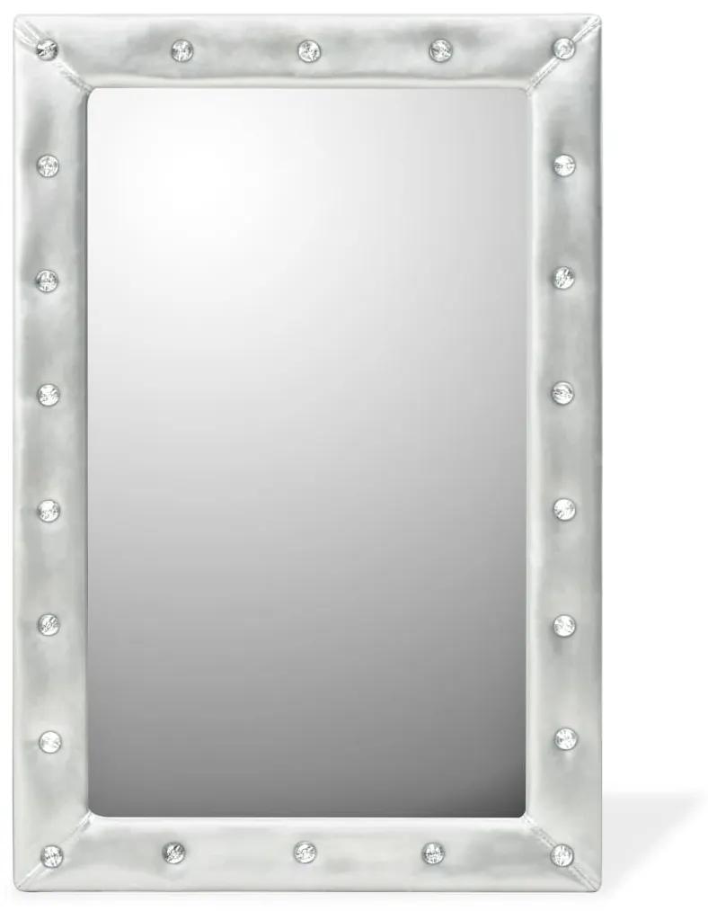 vidaXL Nástenné zrkadlo z lesklej umelej kože, 60x90 cm, strieborné
