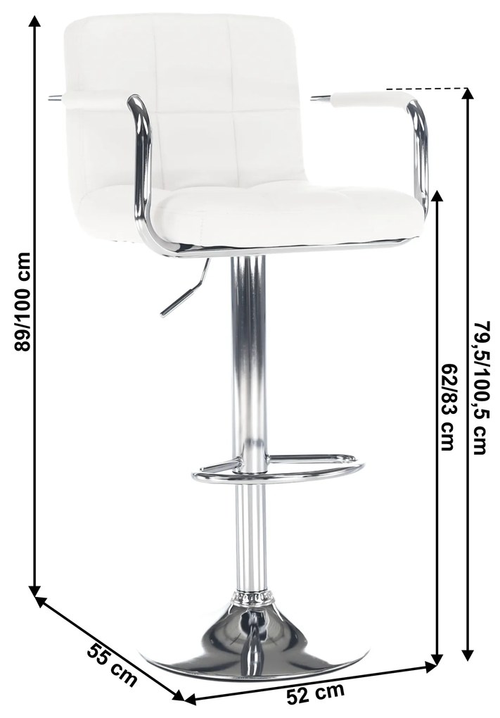 Kondela Barová stolička, biela ekokoža/chróm, LEORA 2 NEW