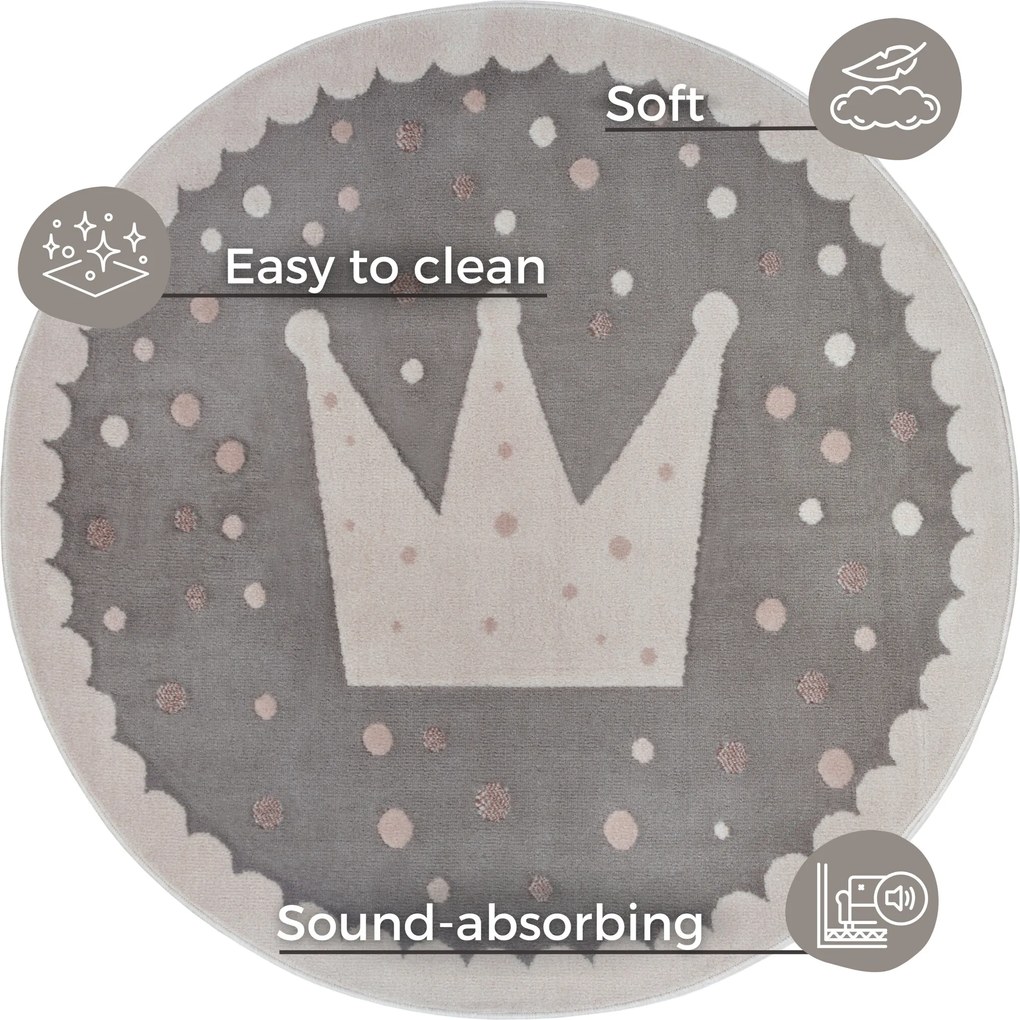 Detský koberček Adventures 105969 Cream Grey kruh, 100x100 (priemer) kruh, šedá, detská izba, Hanse Home