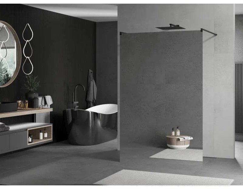 Mexen Kioto, priechodná sprchová zástena 120 x 200 cm, 8mm sklo vzor zrkadlo, 2x čierna stabilizačná rozpera, 800-120-002-70-50