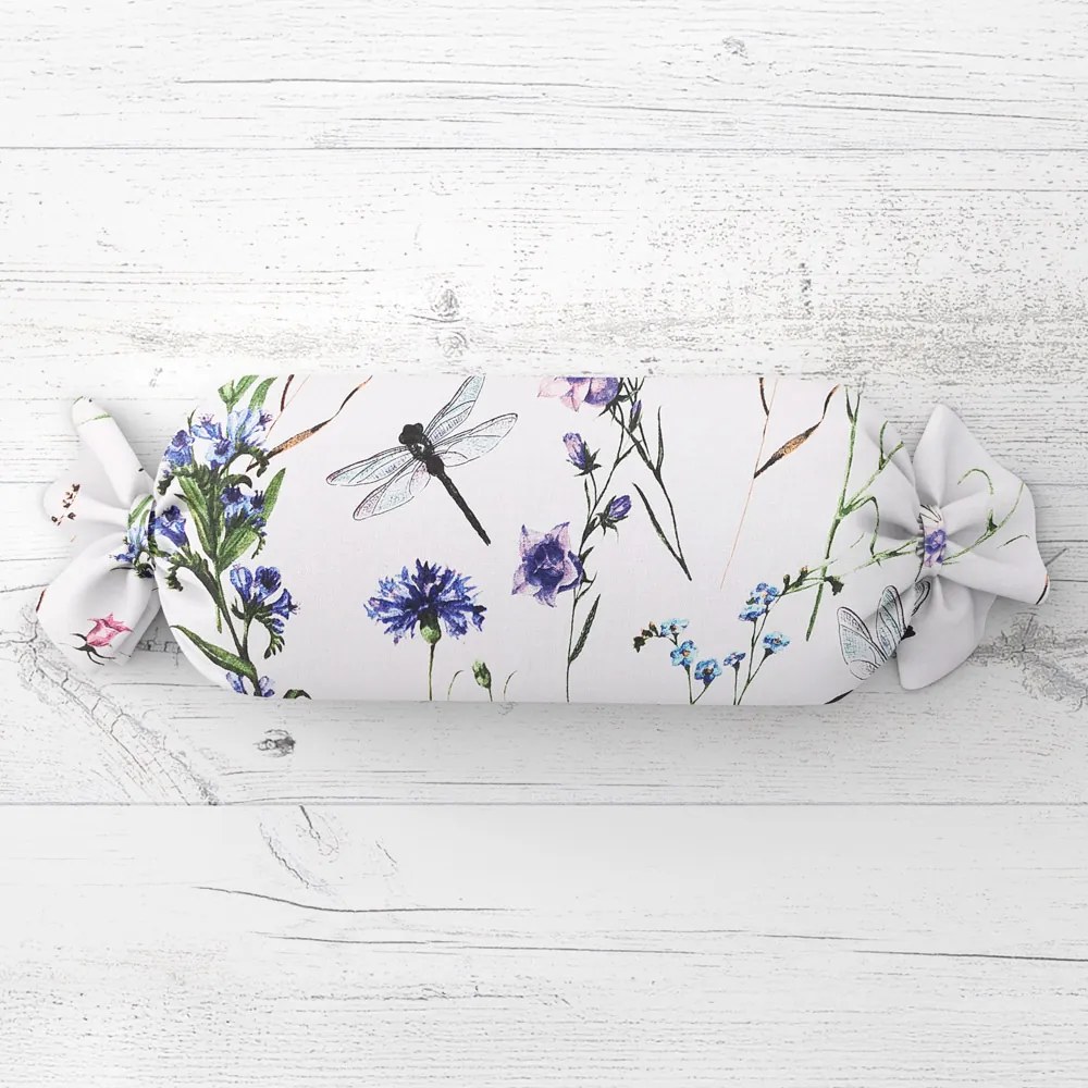Biante Vankúš valec bonbon Sandra SA-429 Lúčne kvietky s vážkami 15x60 cm