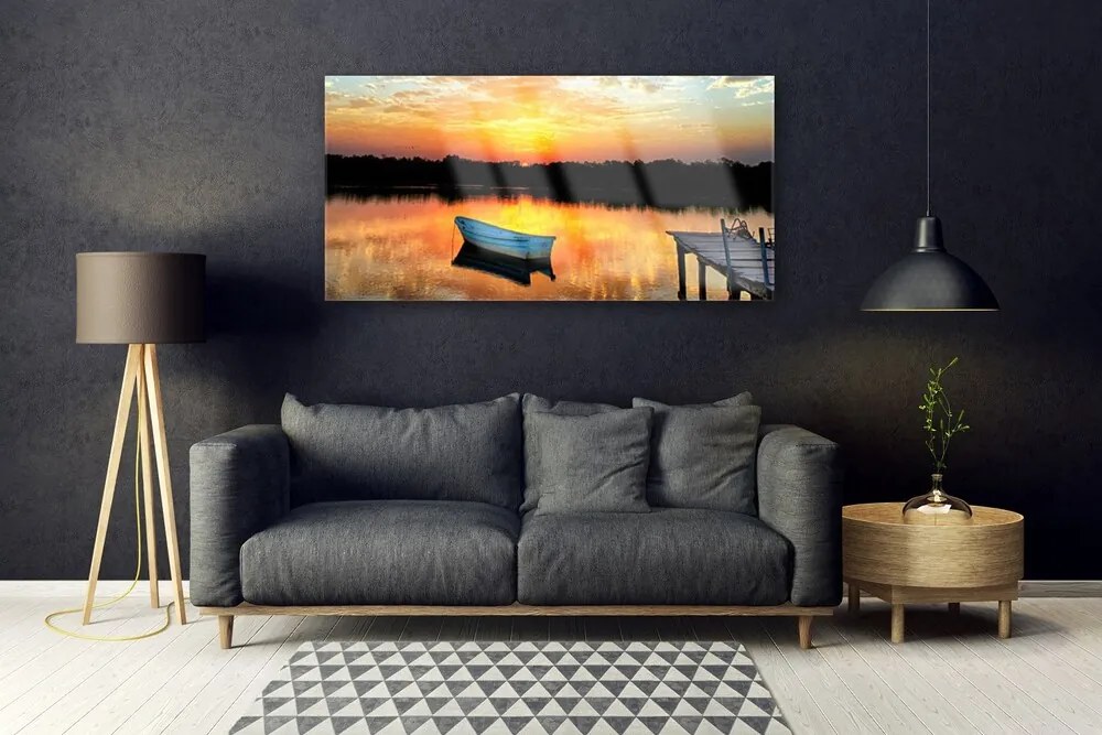 Obraz plexi Loďka most jazero príroda 120x60 cm