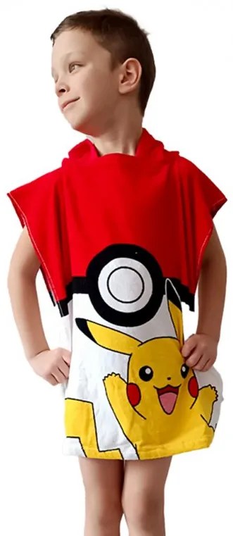 Carbotex Detské pončo 50x115 cm - Pokémon Pokéball a Pikachu