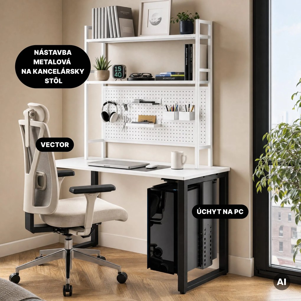 Držiak na počítač pod stôl, nastaviteľný, kovový, čierny: PC HOLDER