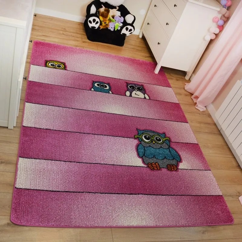 Kusový koberec KIDS sovy ružový C412