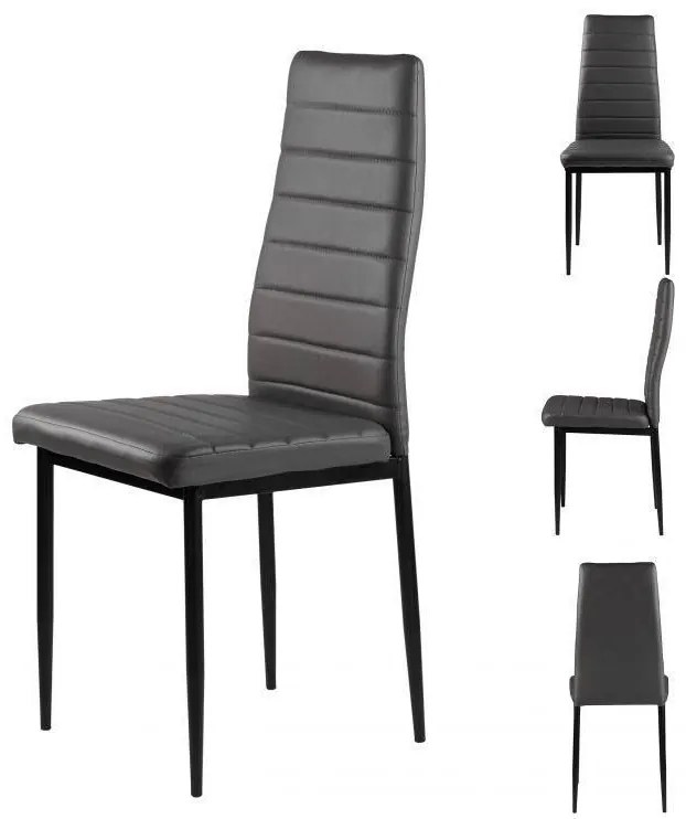 Súprava 4 stoličiek do obývačky a jedálne s koženkou Eco-Leather, ergonomické operadlo, sivá