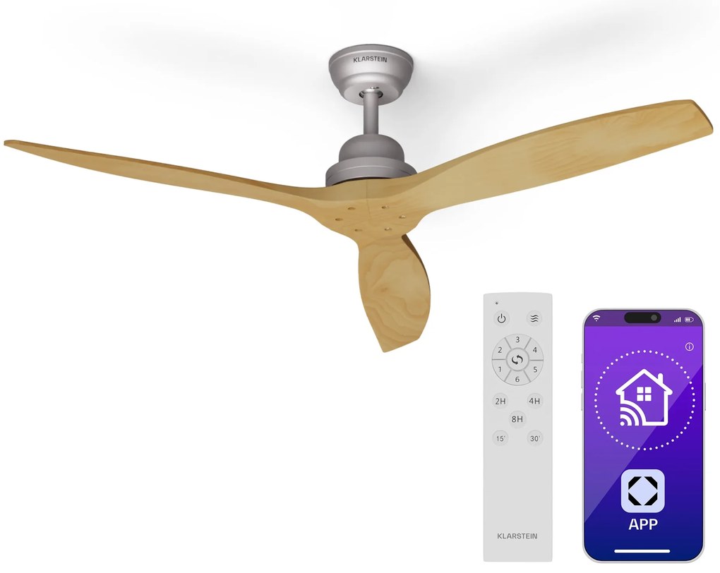 Santa Elena Smart 52", Ø 132 cm stropný ventilátor, 10260 m³/h, lopatky z pravého dreva, 6 nastavení rýchlosti, diaľkové ovládanie