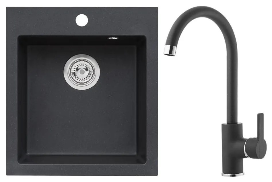 ALVEUS SETA737 - Kuchynský drez CORTINA + drezová batéria TONIA granit/čierna