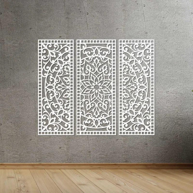 Kvetinová mandala z dreva – boho 3‑dielny oibraz na stenu | SENTOP HDF0514-A-akcia20