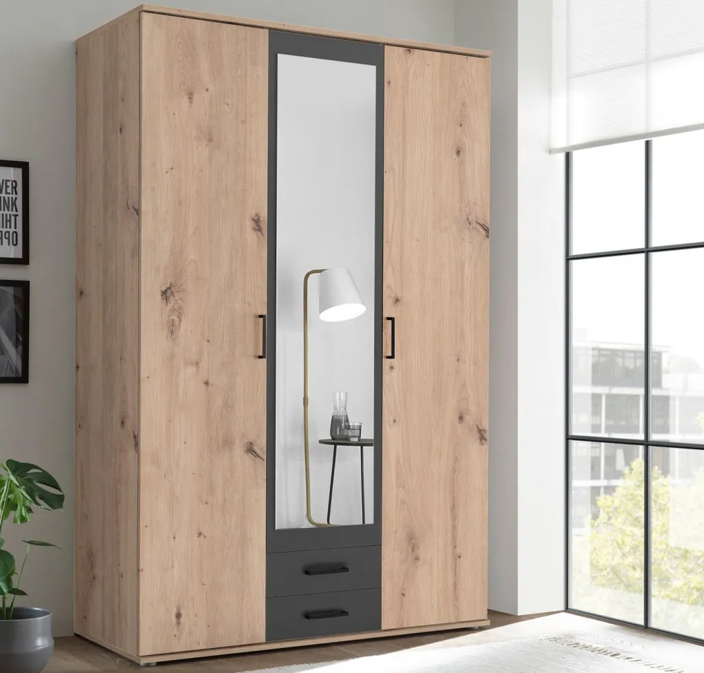 Šatníková skriňa Chicago, 120 cm, dub artisan/antracit