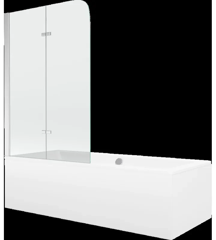 Mexen Cube obdĺžniková vaňa 180 x 80 cm s obkladom a 2-krídlovou zástenou 100 cm, transparentnéné, chrómová