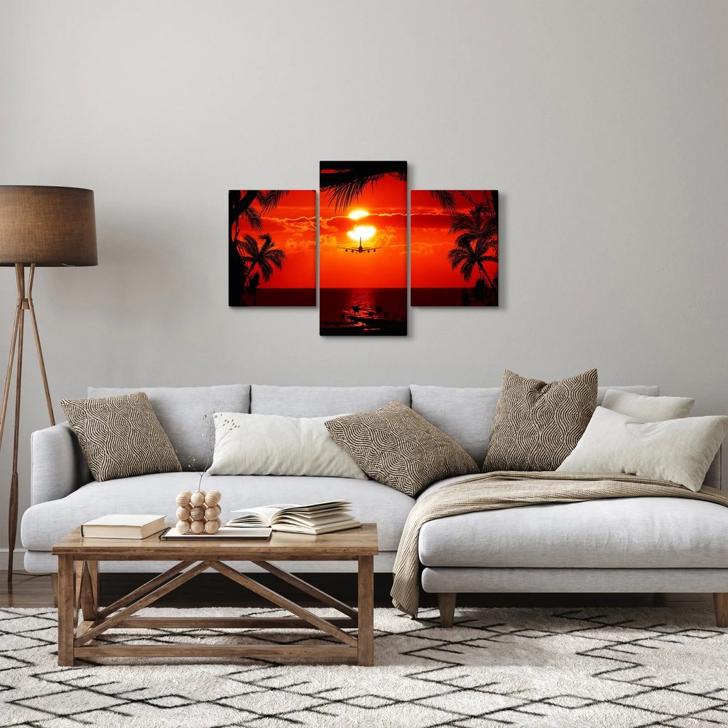 Obraz - západ slnka s lietadlom (90x60 cm)