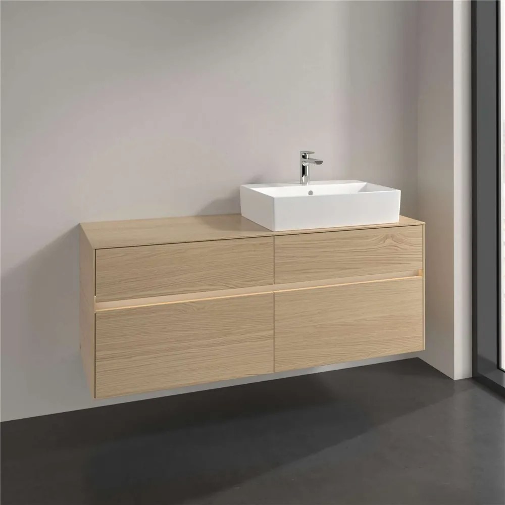 VILLEROY &amp; BOCH Collaro závesná skrinka pod umývadlo na dosku (umývadlo vpravo), 4 zásuvky, s LED osvetlením, 1400 x 500 x 548 mm, Nordic Oak, C133B0VJ