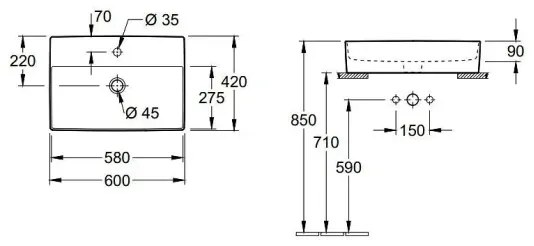 Villeroy & Boch 4A076001 - Umývadlo na dosku MEMENTO 60x42 cm keramika/biela