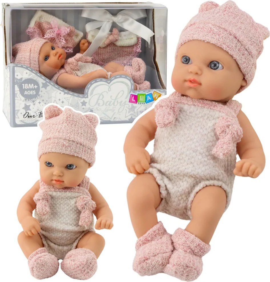 LEAN Toys Detská bábika Baby Pink Oblečenie Cap Bib 18 cm