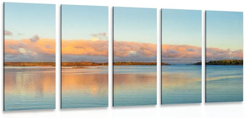 5-dielny obraz jazero a západ slnka Varianta: 100x50