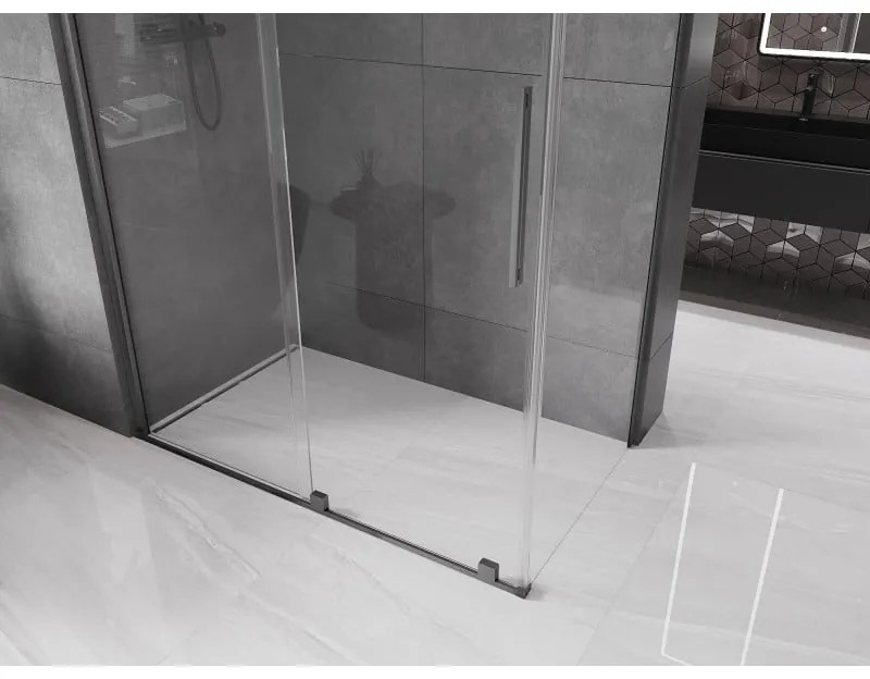 Mexen Velar, sprchový kút s posuvnými dverami 140(dvere) x 80(stena) cm, 8mm číre sklo, grafitová matná, 871-140-080-01-66