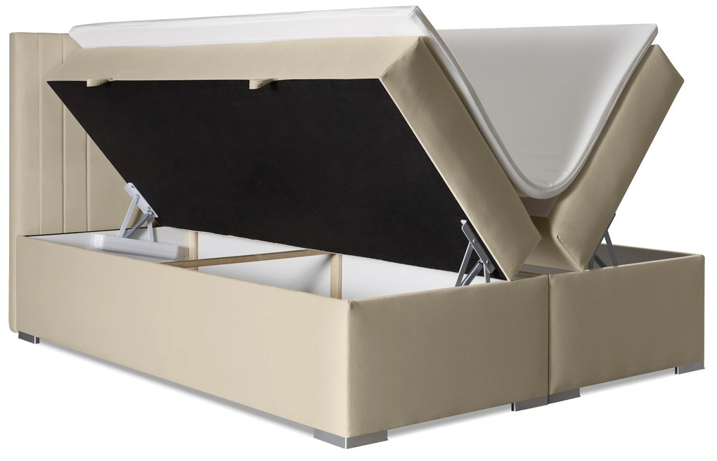 Manželská posteľ Boxspring 160 cm Morcano (béžová) (s úložným priestorom). Akcia -20%. Vlastná spoľahlivá doprava až k Vám domov. 1044275