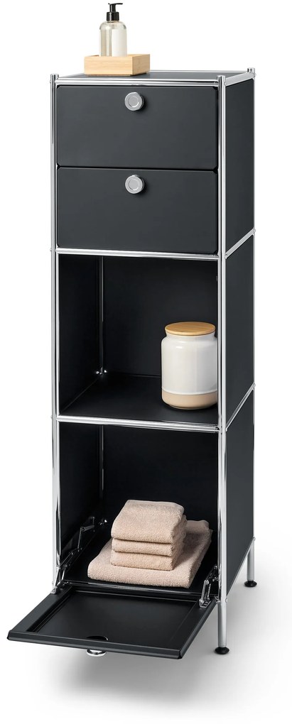 Úzka kovová komoda »CN3« s 2 zásuvkami a 1 výklopným priečinkom