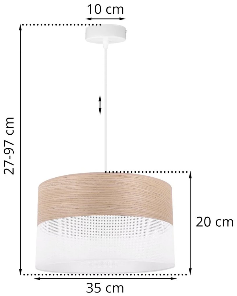 Závesné svietidlo Wood, 1x béžová dubová dýha/biele PVC tienidlo, (fi 35cm)