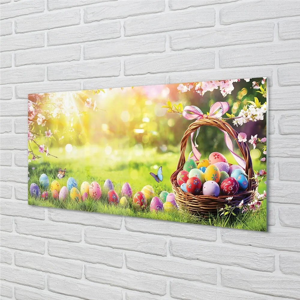 Sklenený obraz Basket vajcia kvetina lúka 100x50 cm