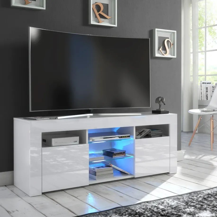 TV stolek Puzzo 120 cm bílý lesk