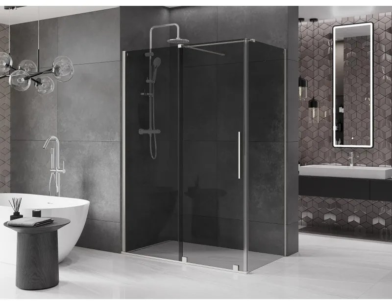 Mexen Velar, sprchový kút s posuvnými dverami 160 x 70 cm, 8mm šedé sklo, brúsená oceľ, 871-160-070-41-97