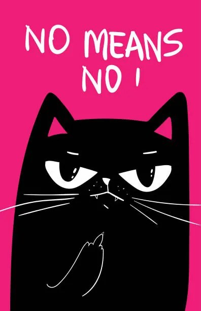 Ilustrácia Black Cat with grumpy face. saying, Marianna Pashchuk