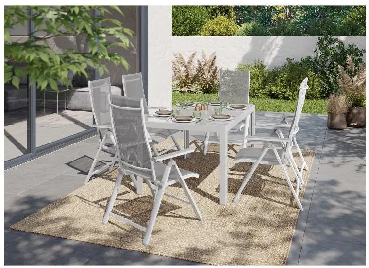 Livarno home Hliníkový záhradný stôl Houston + Hliníkové kreslo Houston s vysokým operadlom, 6 kusov  (800008274)