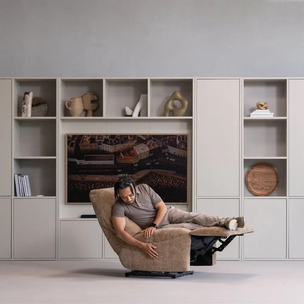 Svetlohnedé polohovacie menčestrové relaxačné kreslo Hein – WOOOD