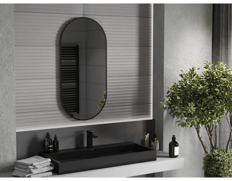 Mexen Loft, oválne kúpeľňové zrkadlo 100 x 50 cm, farba rámu čierna matná, 9851-100-050-000-70