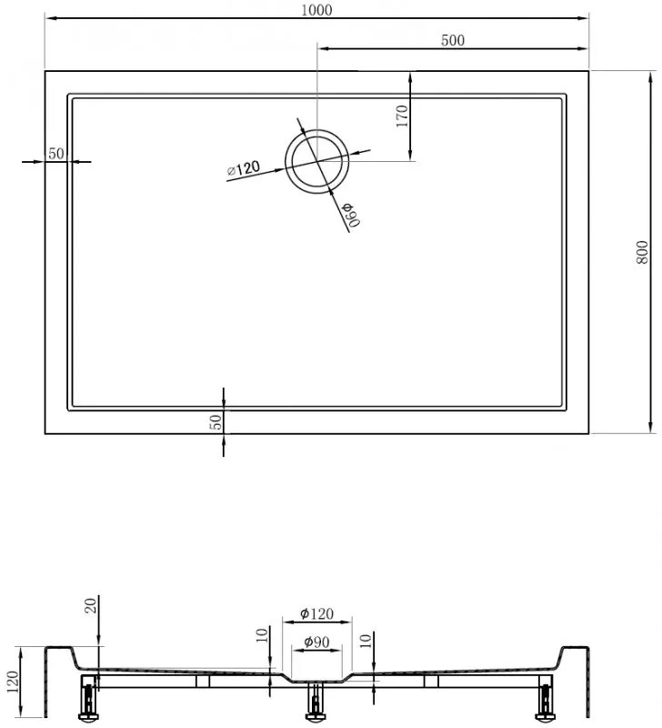 Mexen Flow+, obdĺžniková sprchová vanička 100 x 80 cm, biela lesklá, 46R108010H