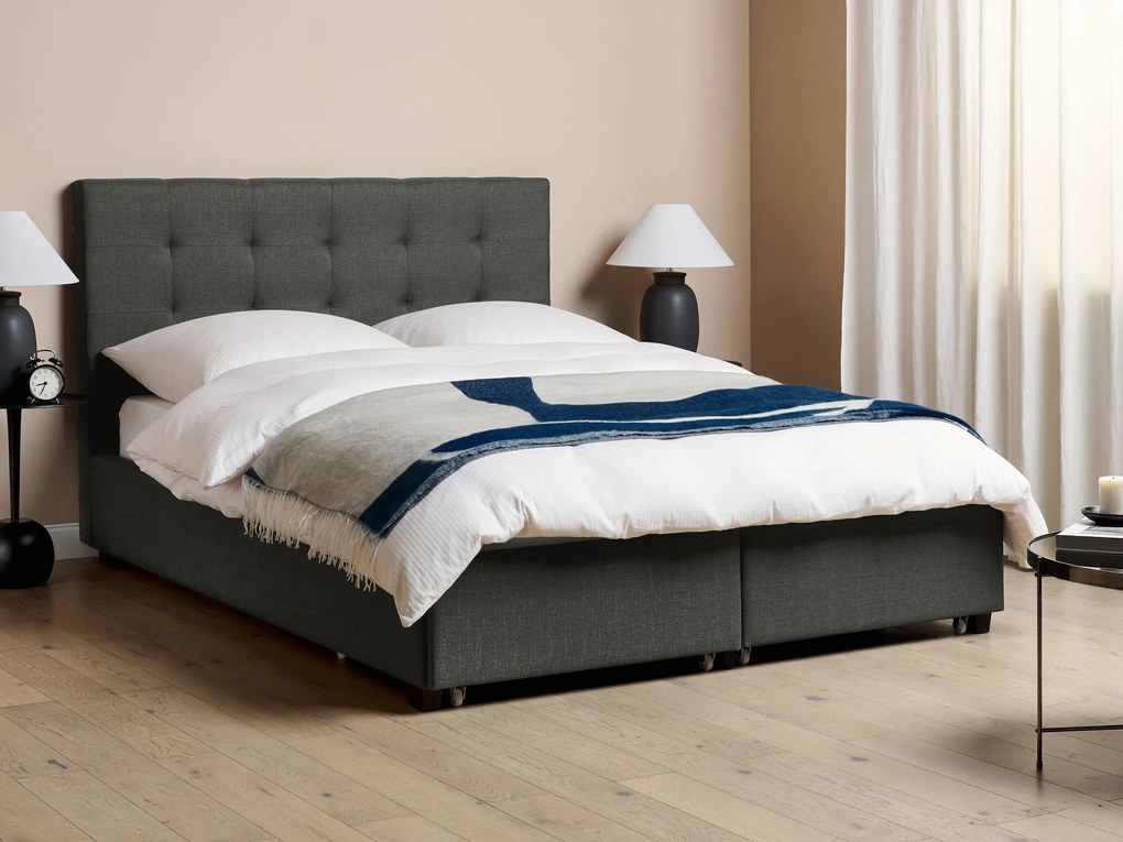 Čalúnená posteľ s úložným priestorom 140 x 200 cm tmavosivá LA ROCHELLE Beliani
