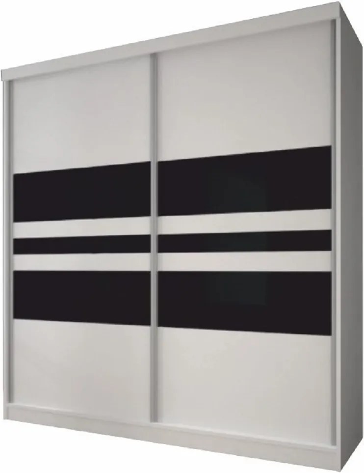 Skriňa s posuvnými dverami, biela/čierne sklo, 233x218, MULTI 11