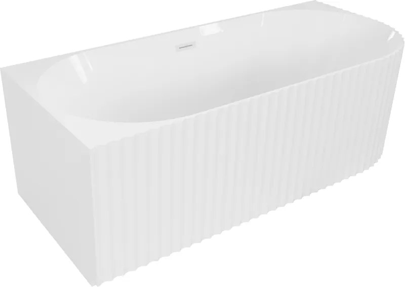 Mexen Gia, voľne stojaca rohová vaňa, drážkovaná, ľavá, 150 x 75 cm, biela lesklá, biely prepad, 52701507500L-20