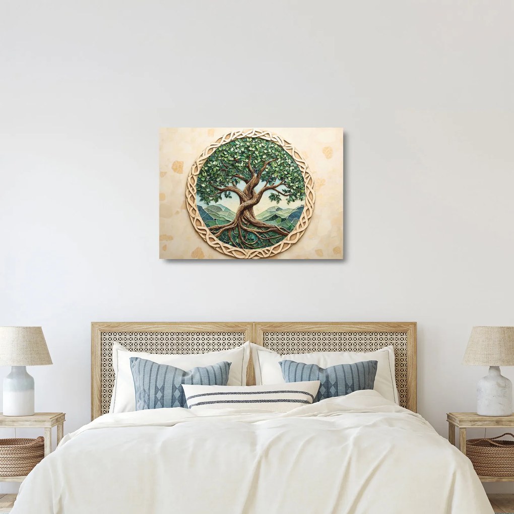 Sklenený obraz – Prepletený strom života (70x50 cm)