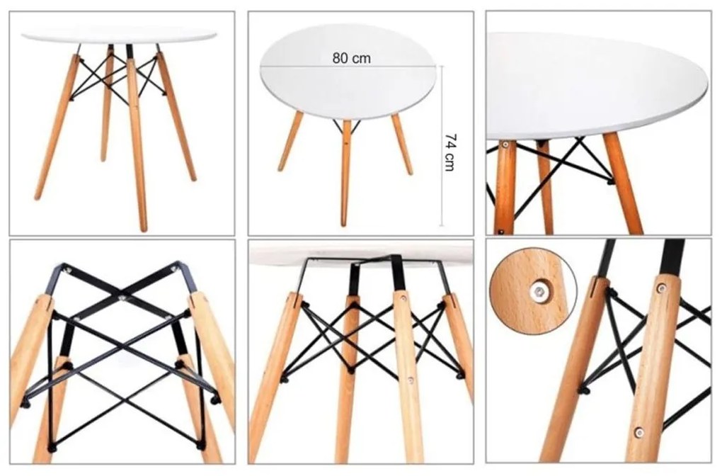 Jedálenský stôl, biela/buk, priemer 80 cm, GAMIN NEW 80