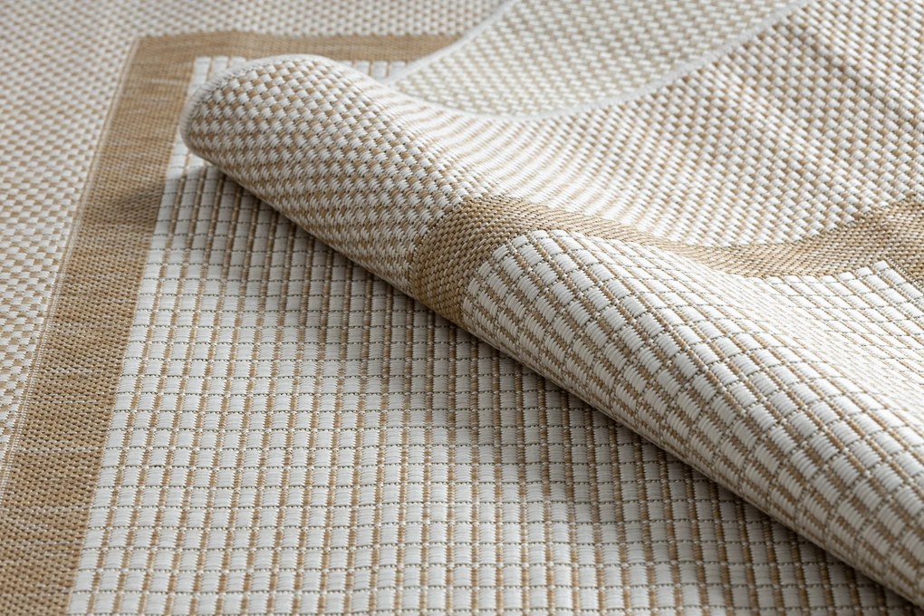 Koberec SISAL SION Rám 21782 ploché tkanie ecru, béžová Veľkosť: 60x250 cm