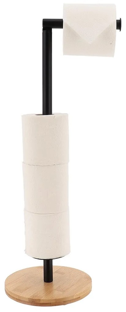 Stojan na toaletný papier Black Bamboo, čierna/s drevenými prvkami, o