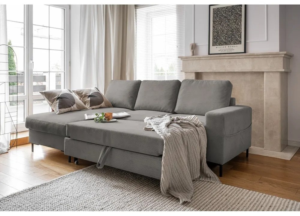 Sivá menčestrová rozkladacia rohová pohovka (ľavý roh) Lofty Lilly – Miuform