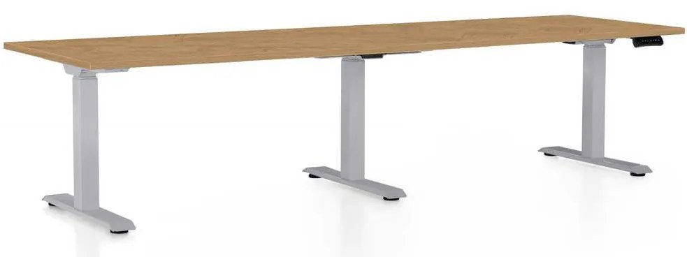 Výškovo nastaviteľný stôl OfficeTech Long, 260 x 80 cm, sivá podnož, dub kamenný