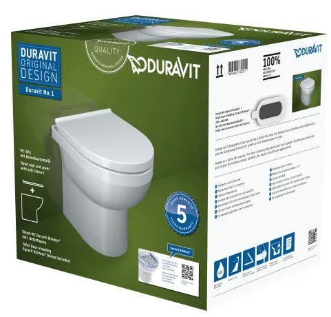 Duravit No.1 - SET Stojace WC, Rimless + sedátko so sklápacou automatikou, biela 41840900A1