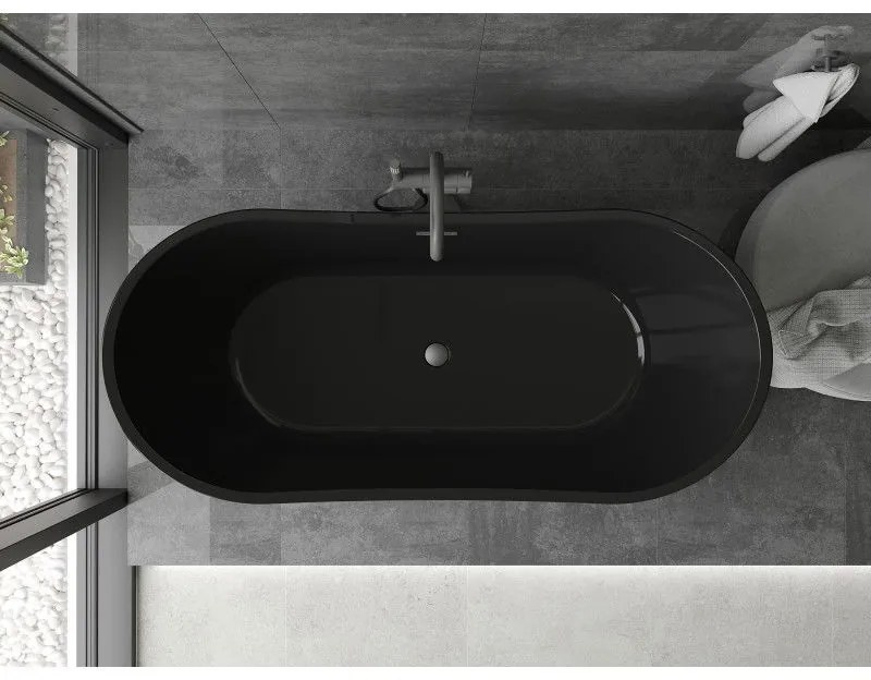 Mexen Montana, voľne stojaca vaňa 170 x 80 cm, čierna,  brúsený grafit prepad, 52011708070-95