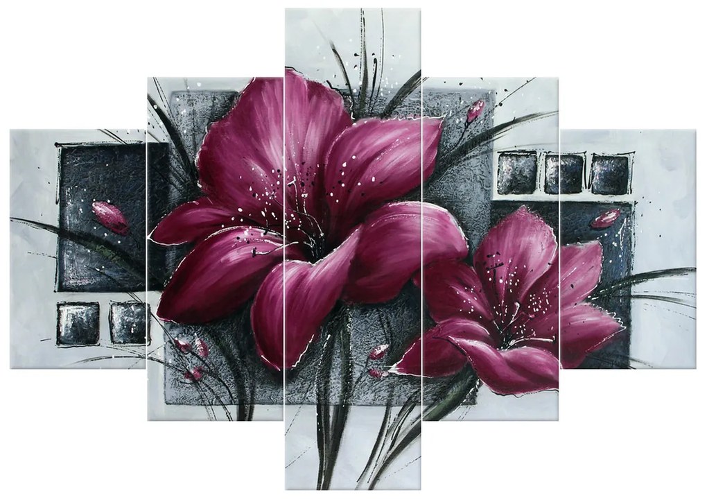 Gario Ručne maľovaný obraz Nádherná magnólia - 5 dielny Rozmery: 100 x 70 cm