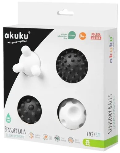 AKUKU Sada senzorických hračiek Akuku balóniky 4ks 6 cm čiernobiele