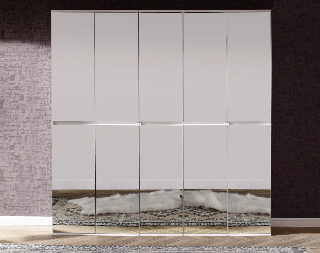 Zrkadlová viacúčelová skriňa s policami Mirror, 37 cm, biela